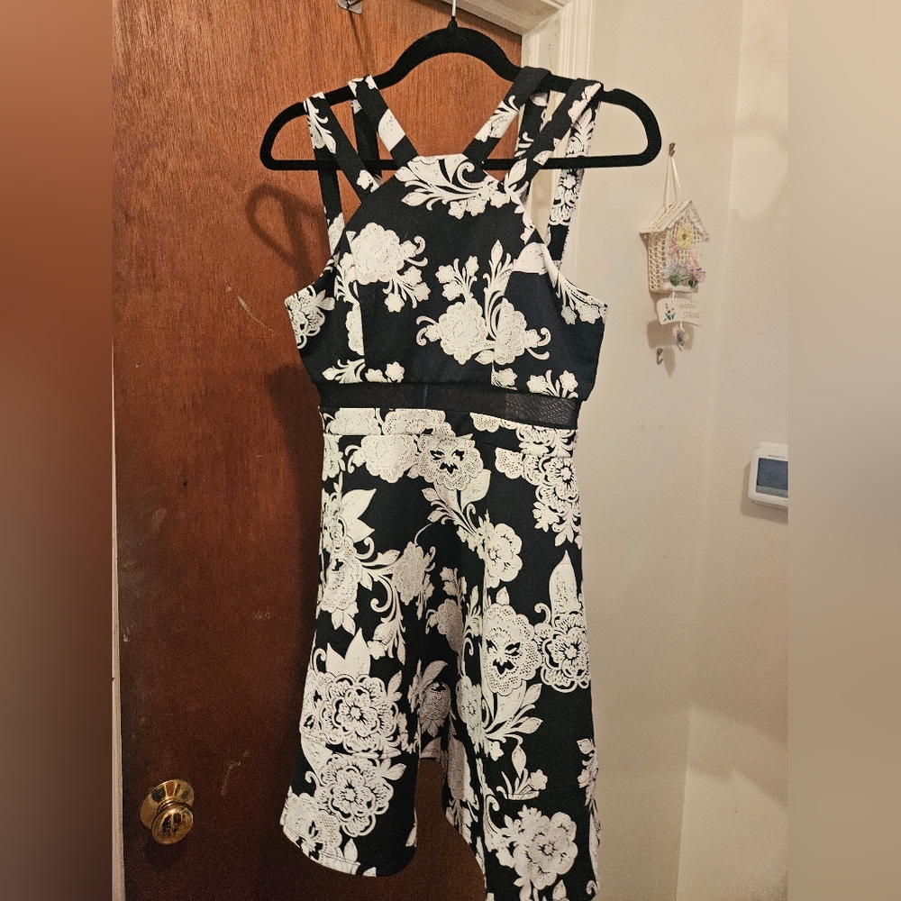 Emerald Sundae Black and White Floral Jumpsuit